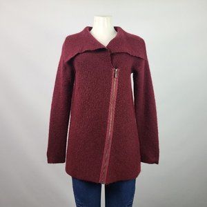 Red Wool Blend Zip Up Cardigan Jacket